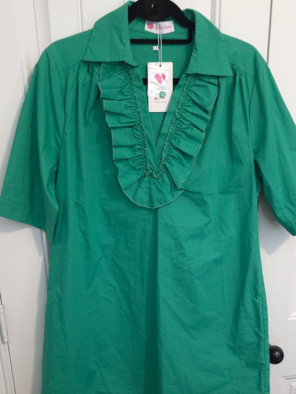 Caryn Lawn Maya Kelly Green Cotton Mini Dress - Woman's One Size Fits 4-12